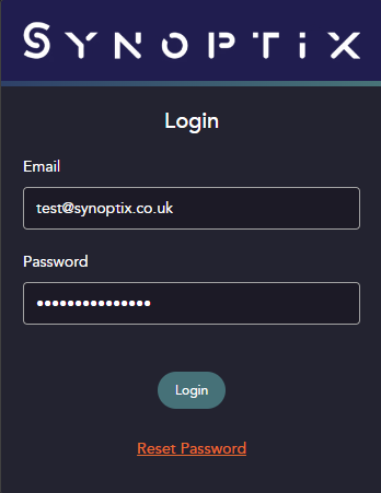 A screenshot of the login page